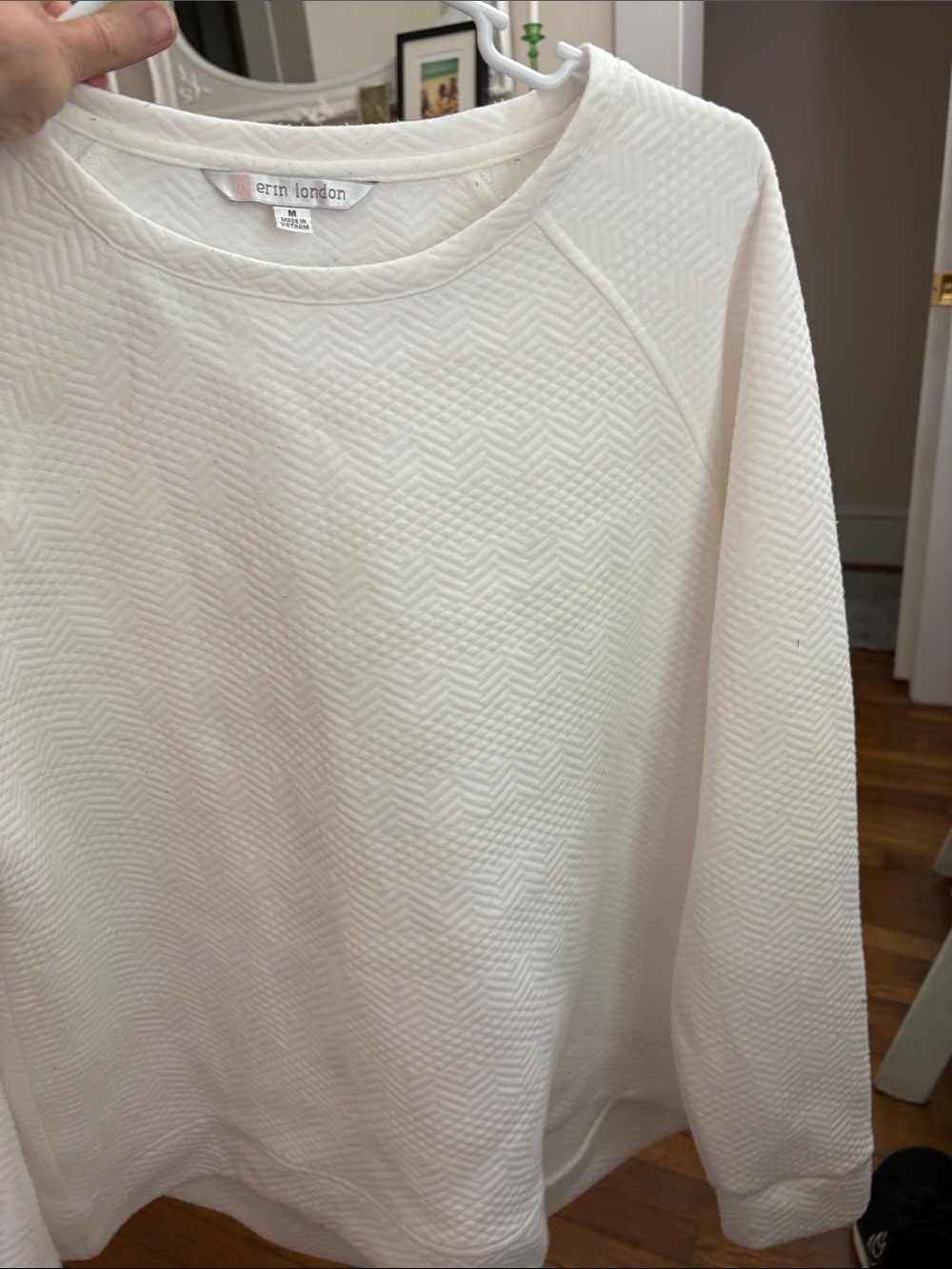 Erin London White Textured Crewneck Top